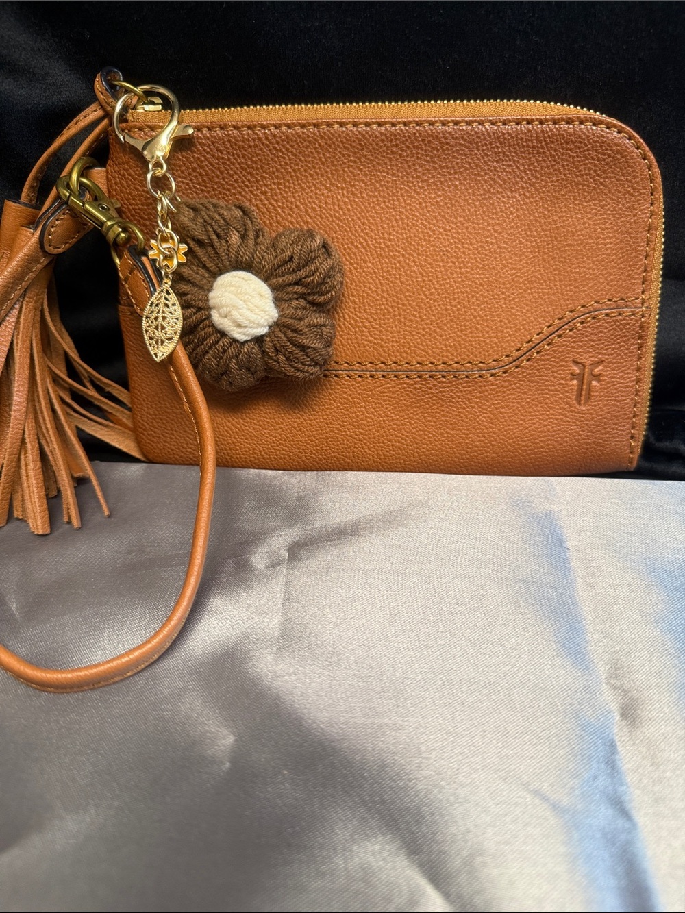 Frye Cognac Leather Tassel Wristlet